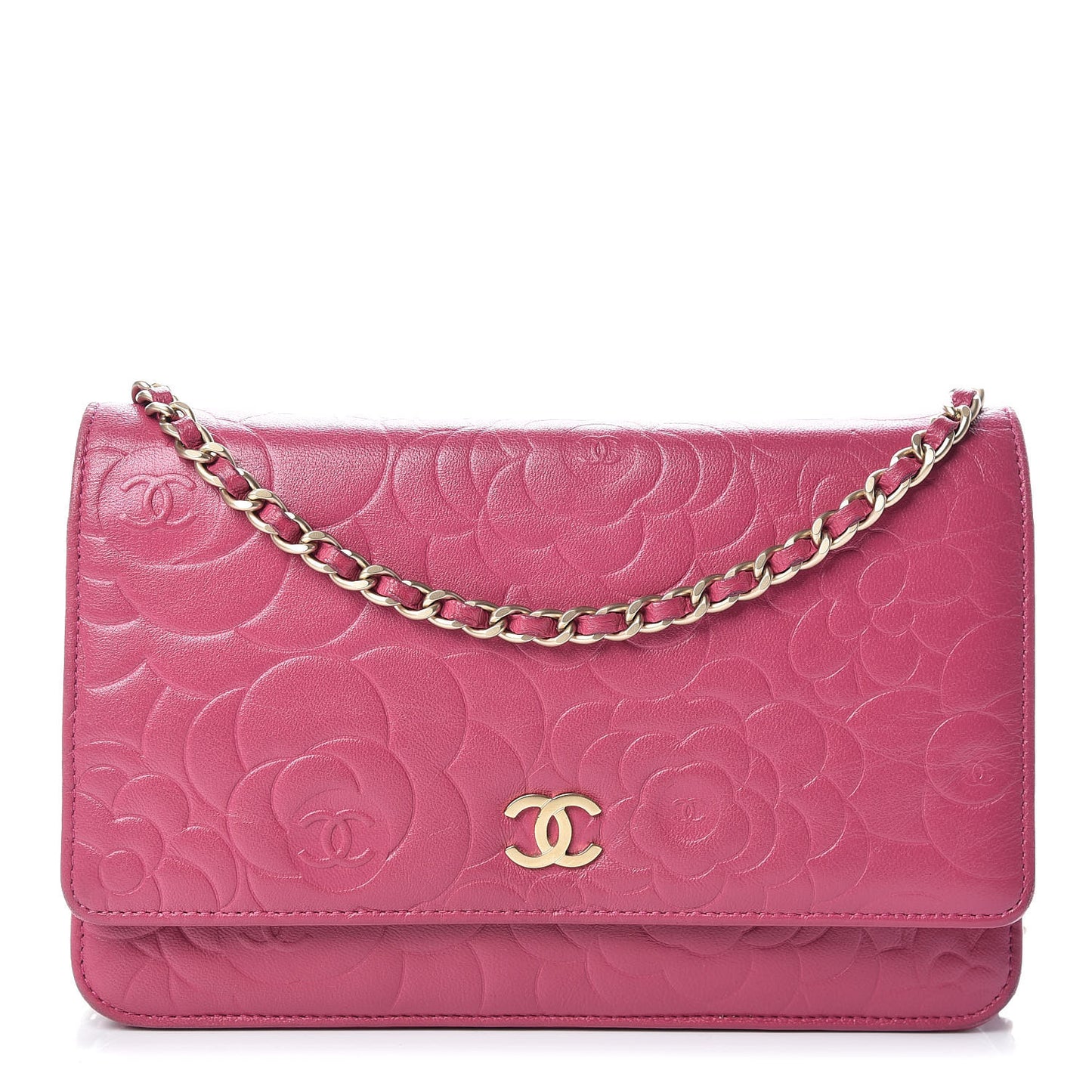 Caviar Camellia Embossed Wallet On Chain WOC Fuchsia