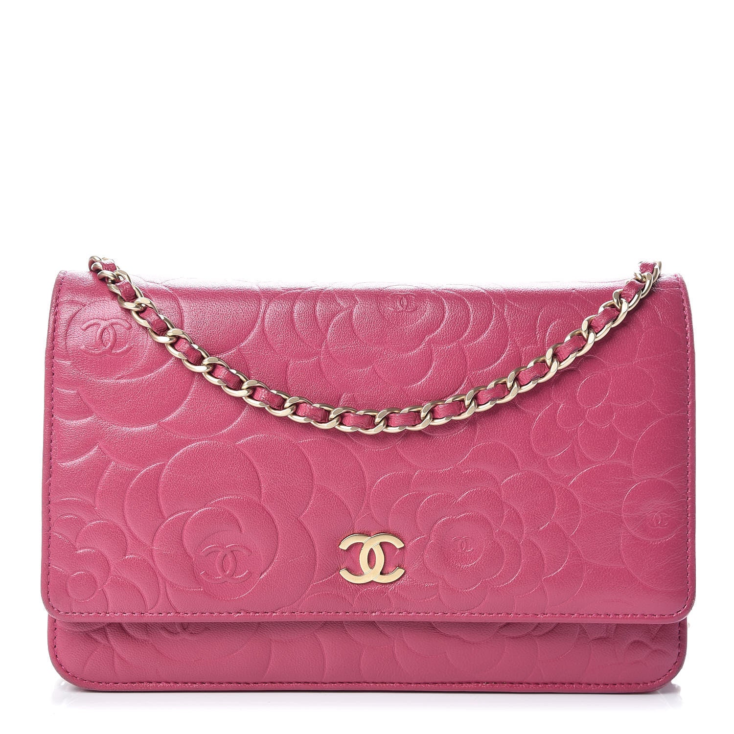 Chanel Caviar Camellia Embossed Wallet On Chain WOC Fuchsia 1 of 22