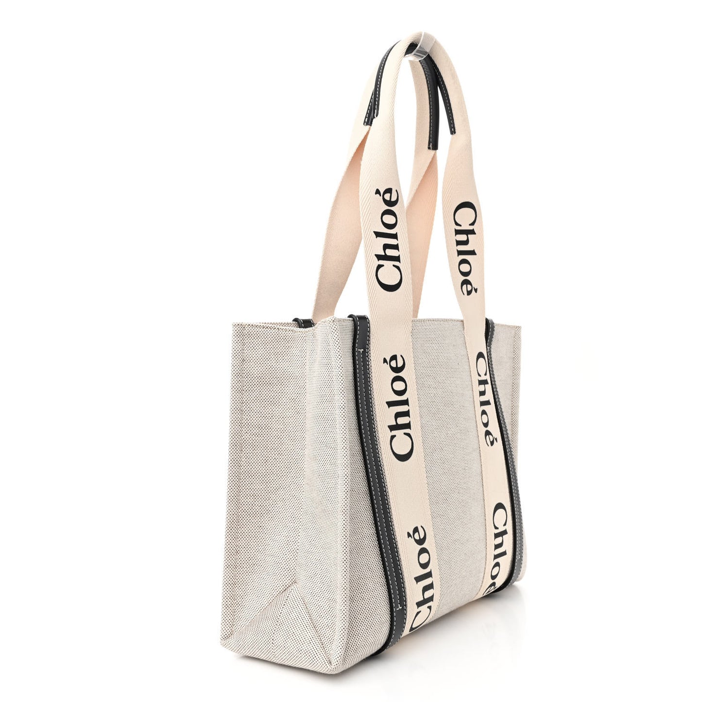 Cotton Calfskin Medium Woody Ribbon Tote White Black