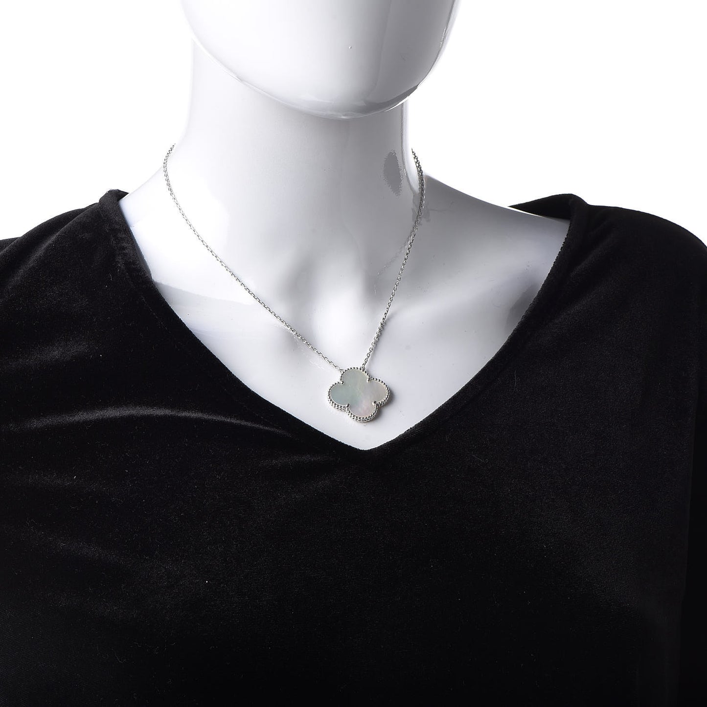 18K White Gold Mother of Pearl Magic Alhambra Pendant Necklace