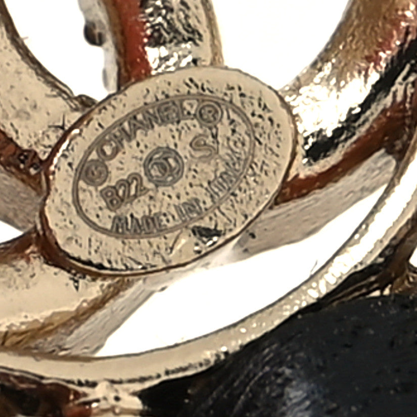 Crystal Lambskin Chain CC Stud Earrings Black Gold