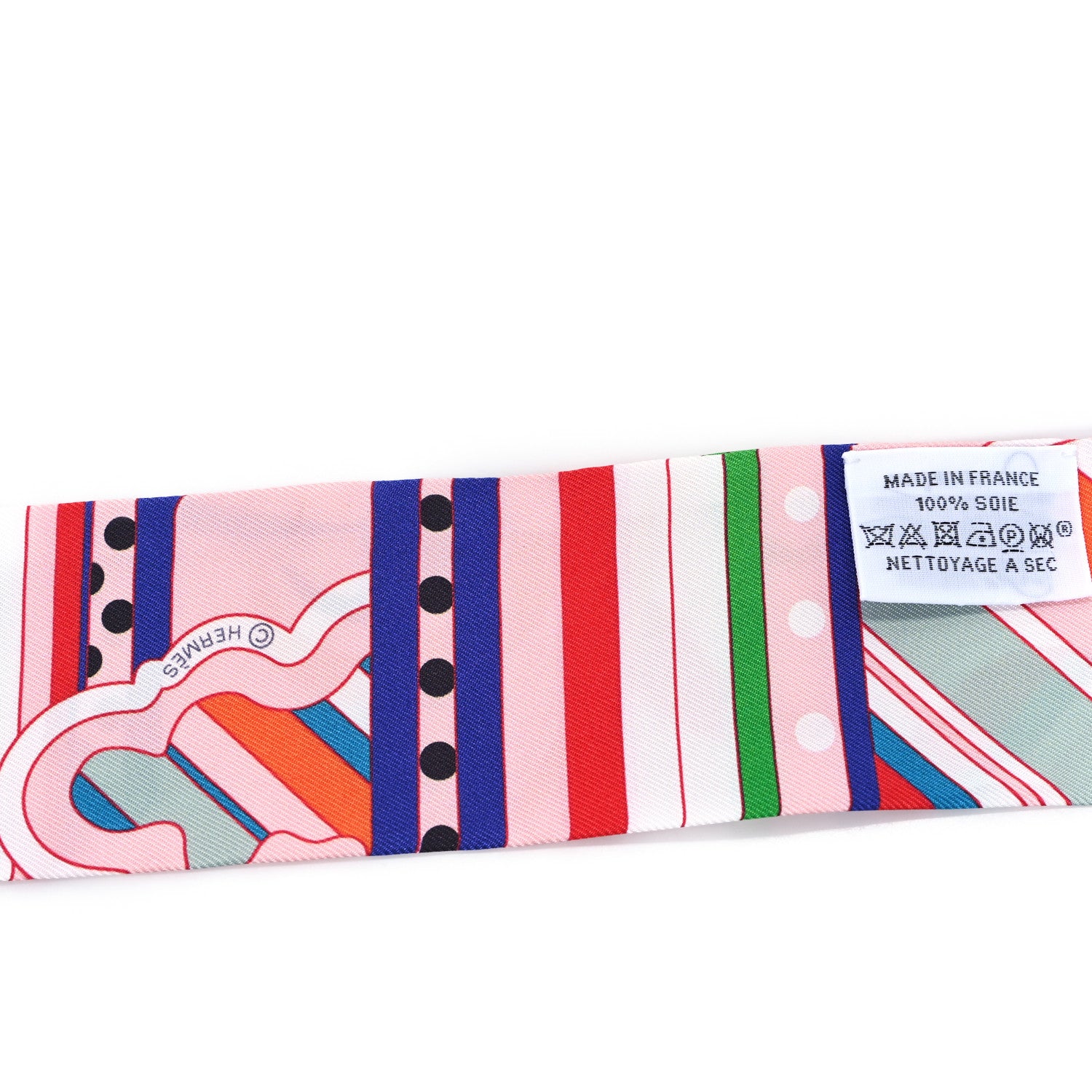 Hermes Silk Faubourg Rainbow Twilly Rose Pale Rouge Vert 3 of 3
