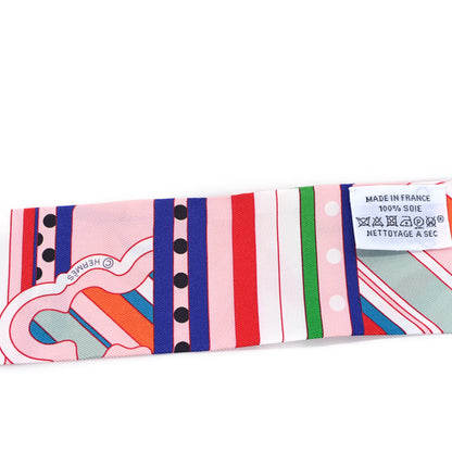 Hermes Silk Faubourg Rainbow Twilly Rose Pale Rouge Vert 3 of 3