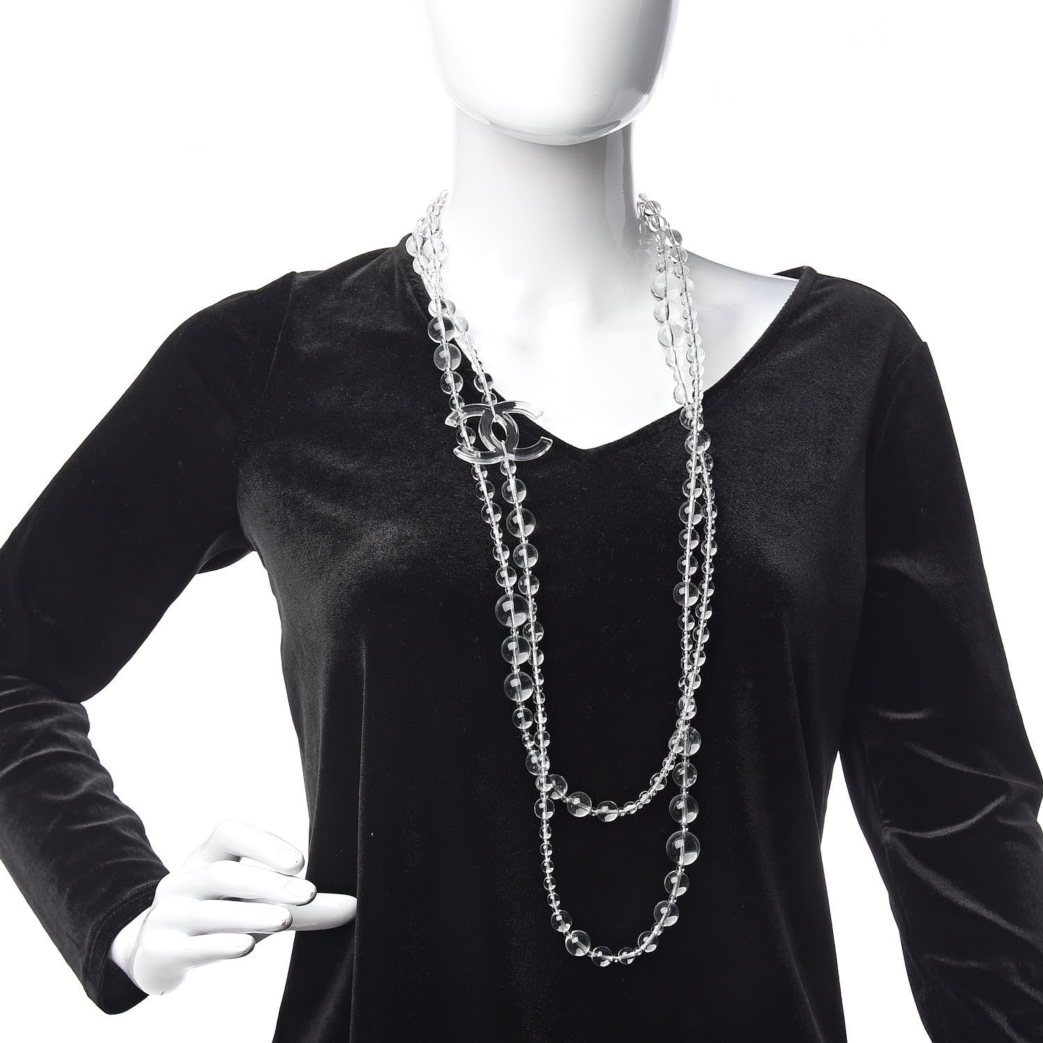 Chanel Crystal CC Double Strand Long Chain Necklace Transparent 2 of 6