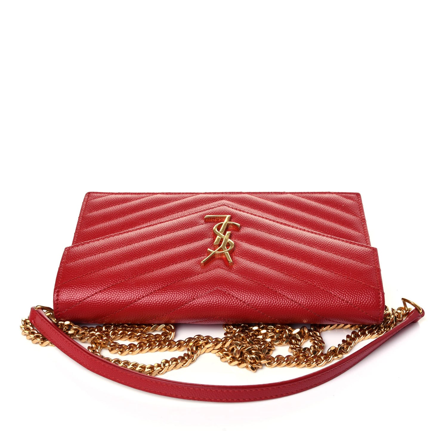 Grain De Poudre Matelasse Chevron Monogram Envelope Chain Wallet New Red