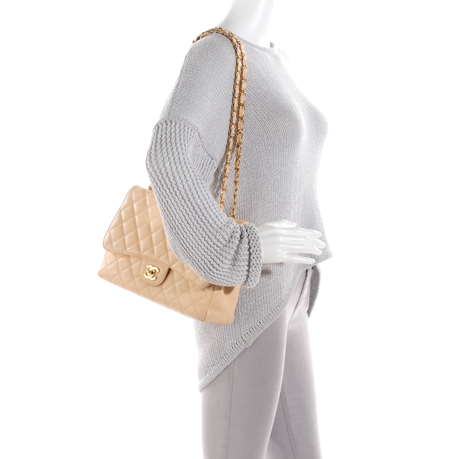 Chanel Caviar Quilted Jumbo Single Flap Beige Clair 2 of 9