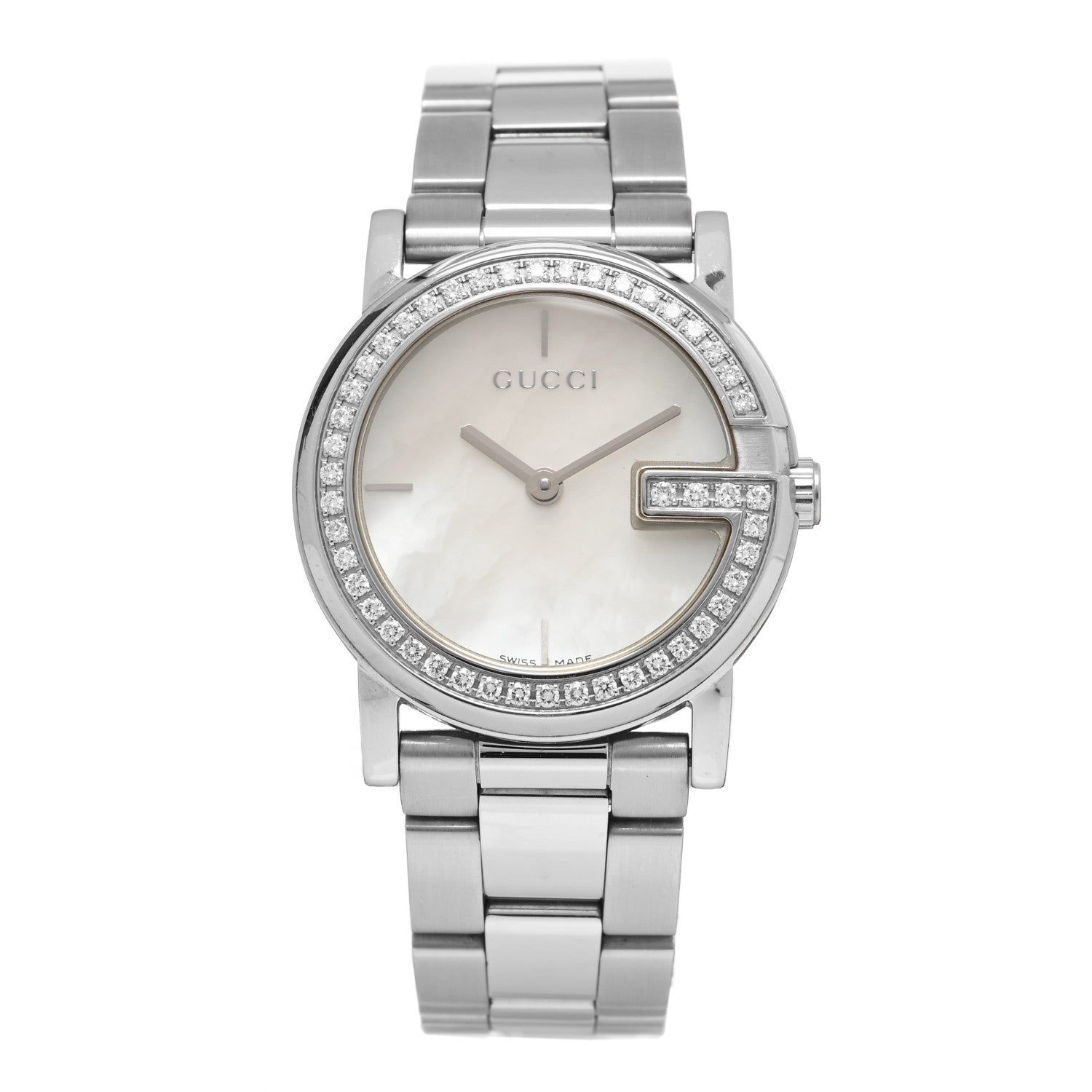 Gucci Stainless Steel Diamond Bezel Mother of Pearl 27mm 101L Quartz Watch 1 of 4