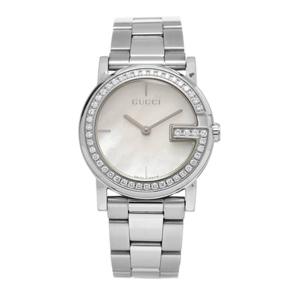 Gucci Stainless Steel Diamond Bezel Mother of Pearl 27mm 101L Quartz Watch 1 of 4