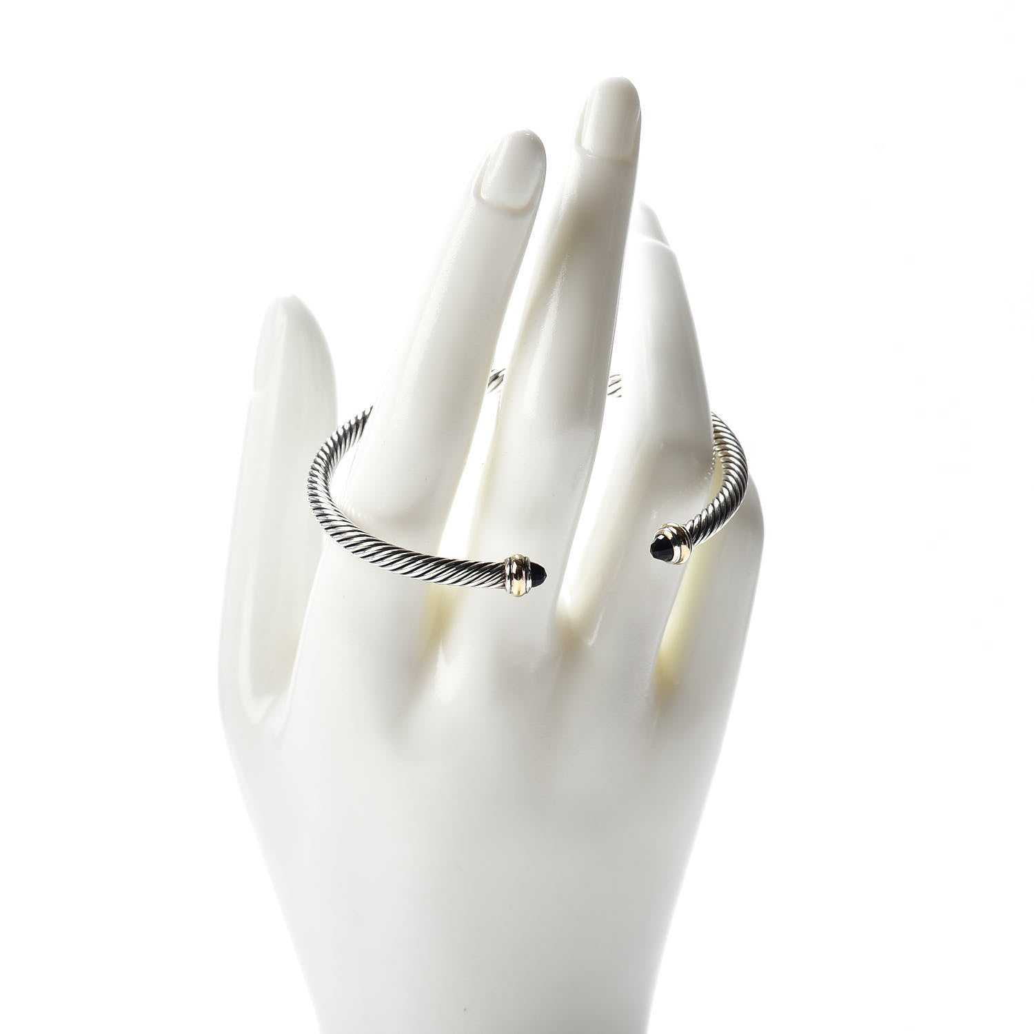 David Yurman Sterling Silver 18K Yellow Gold Black Onyx 4mm Cable Classics Bracelet 2 of 4