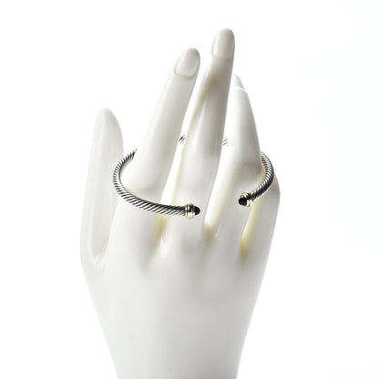 David Yurman Sterling Silver 18K Yellow Gold Black Onyx 4mm Cable Classics Bracelet 2 of 4