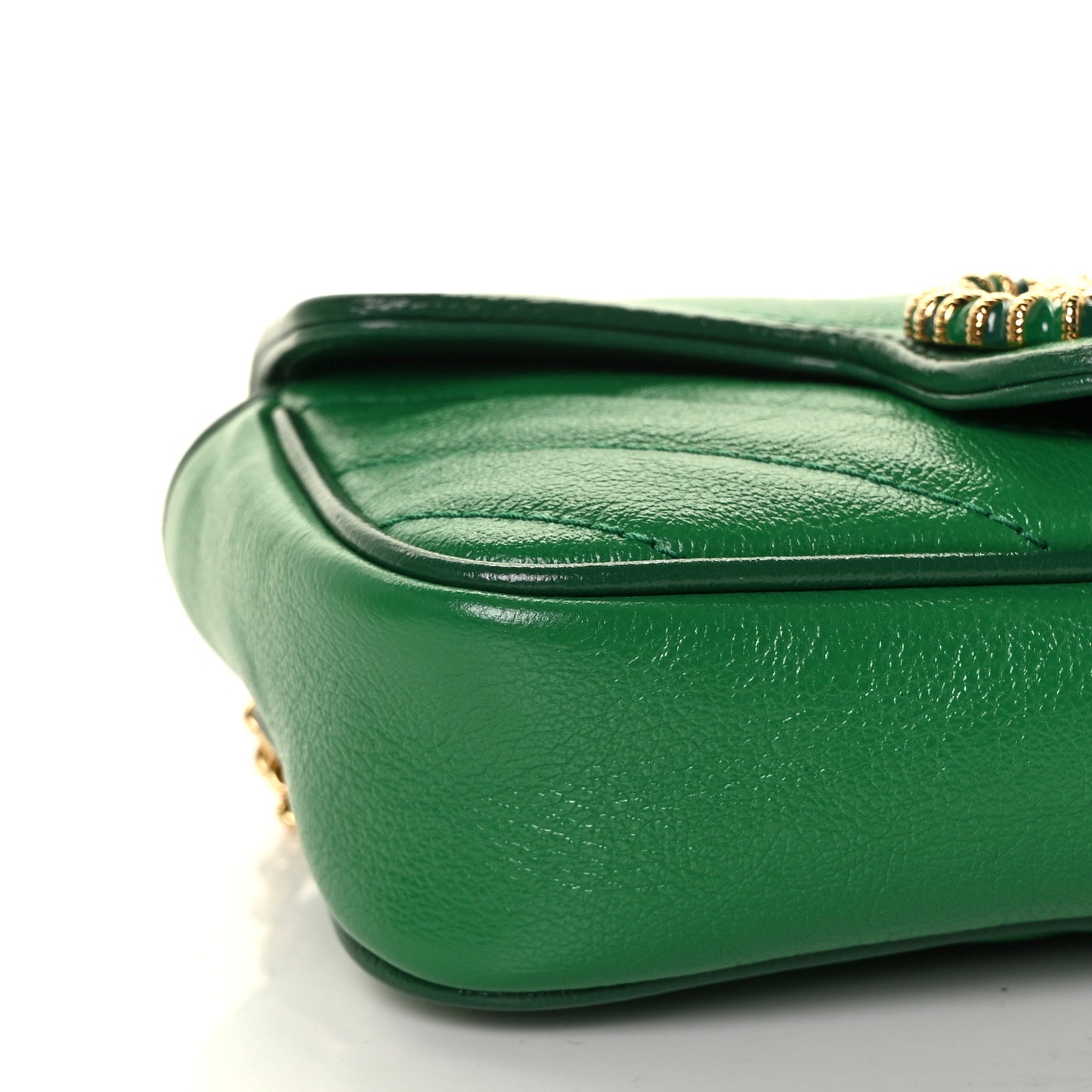 Azalea Calfskin Enamel Matelasse Diagonal Super Mini Torchon GG Marmont Shoulder Bag New Shamarock Emerald