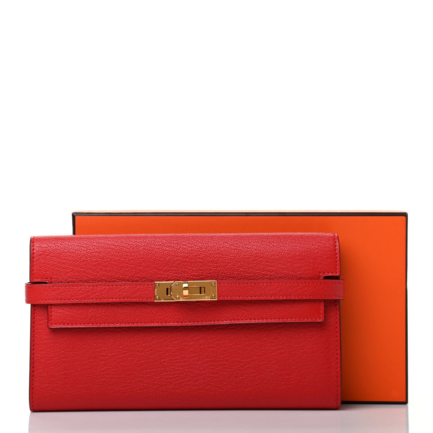 Hermes Chevre Mysore Kelly Longue Wallet Rouge Tomate 10 of 10