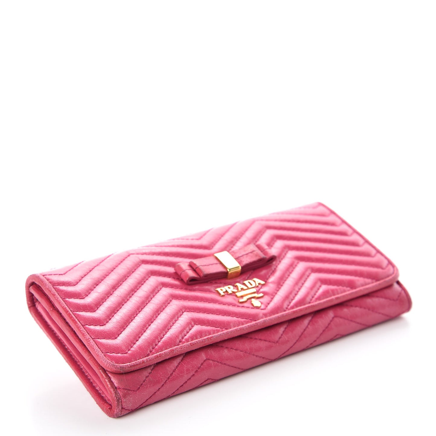 Vitello Antic Soft Metal Chevron Wallet Pink