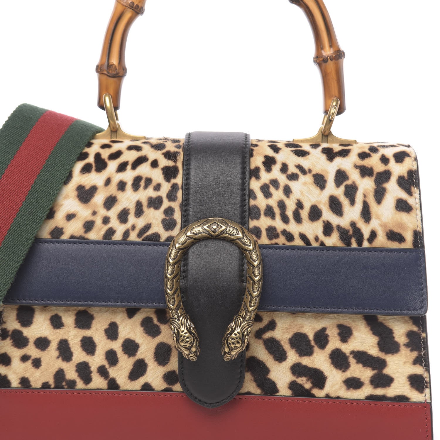 Gucci Calf Hair Calfskin Bamboo Web Leopard Print Medium Dionysus Top Handle Bag Natural Blue Agata Hibiscus Red 12 of 12