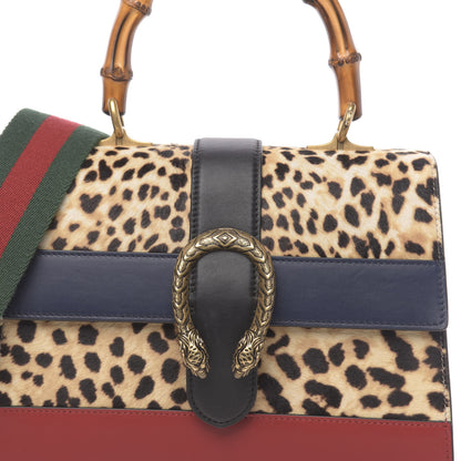 Gucci Calf Hair Calfskin Bamboo Web Leopard Print Medium Dionysus Top Handle Bag Natural Blue Agata Hibiscus Red 12 of 12