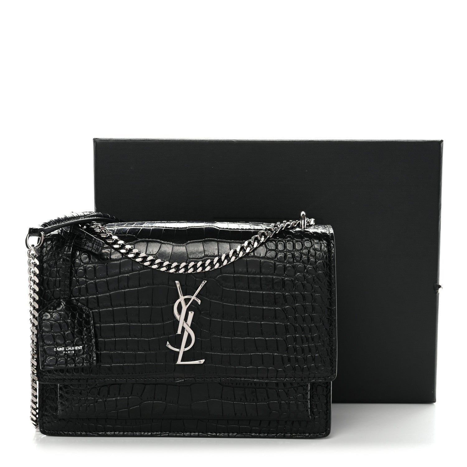 Saint Laurent Calfskin Crocodile Embossed Medium Monogram Sunset Black 11 of 11