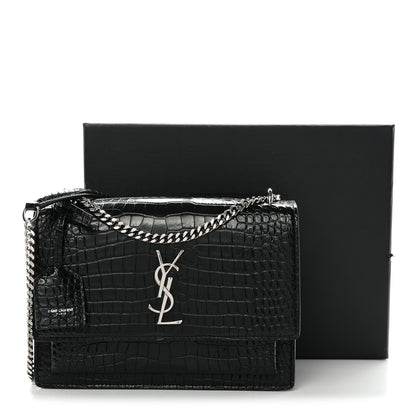Saint Laurent Calfskin Crocodile Embossed Medium Monogram Sunset Black 11 of 11