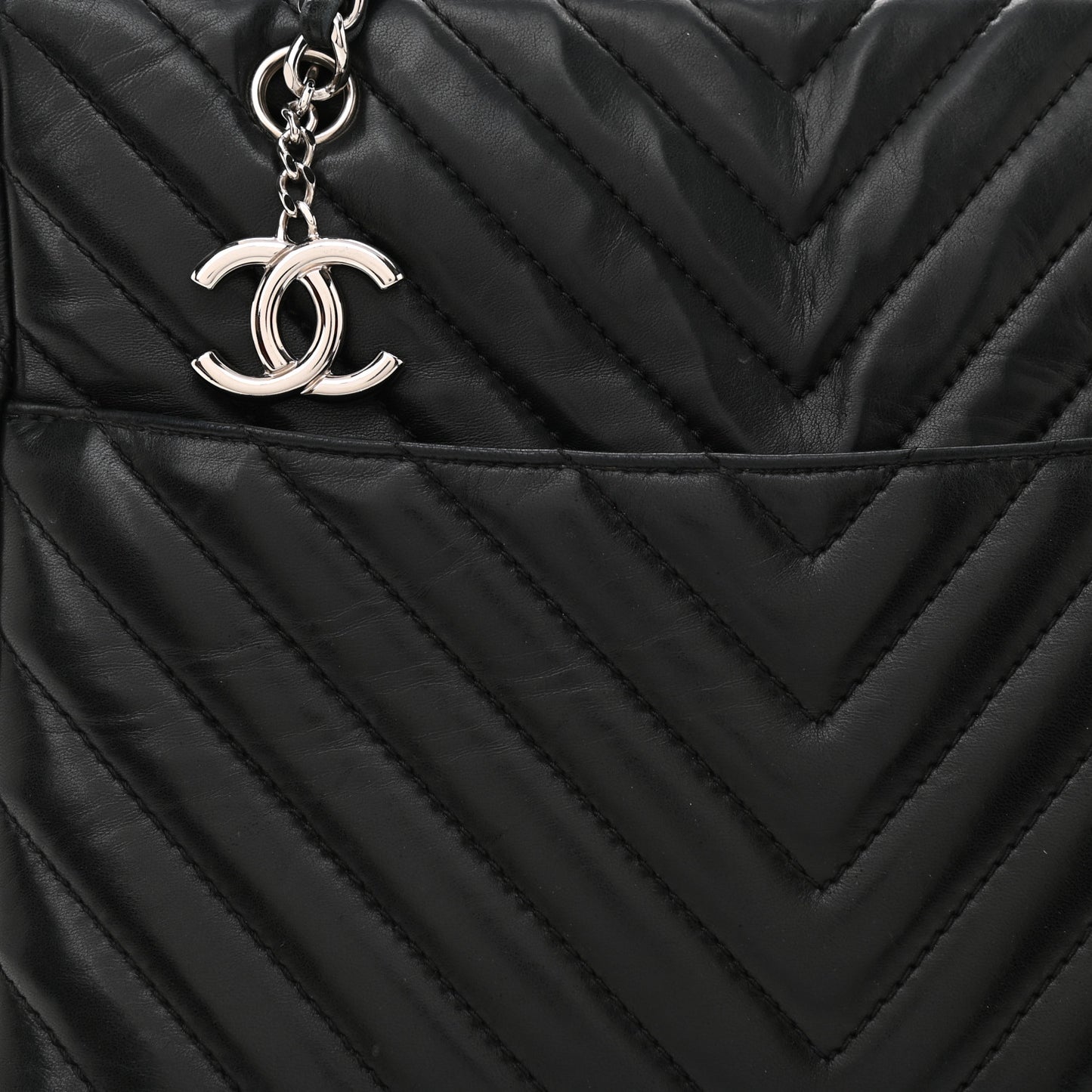 Lambskin Surpique Chevron Quilted Tote Black