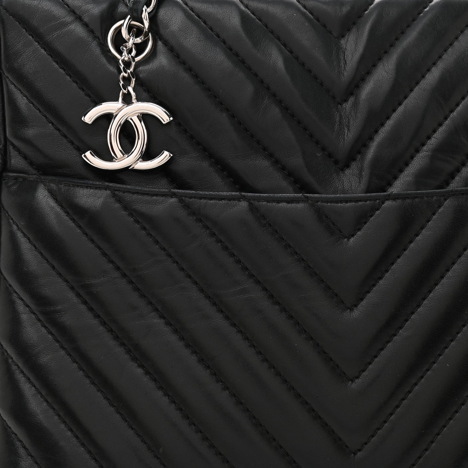 Chanel Lambskin Surpique Chevron Quilted Tote Black 8 of 11