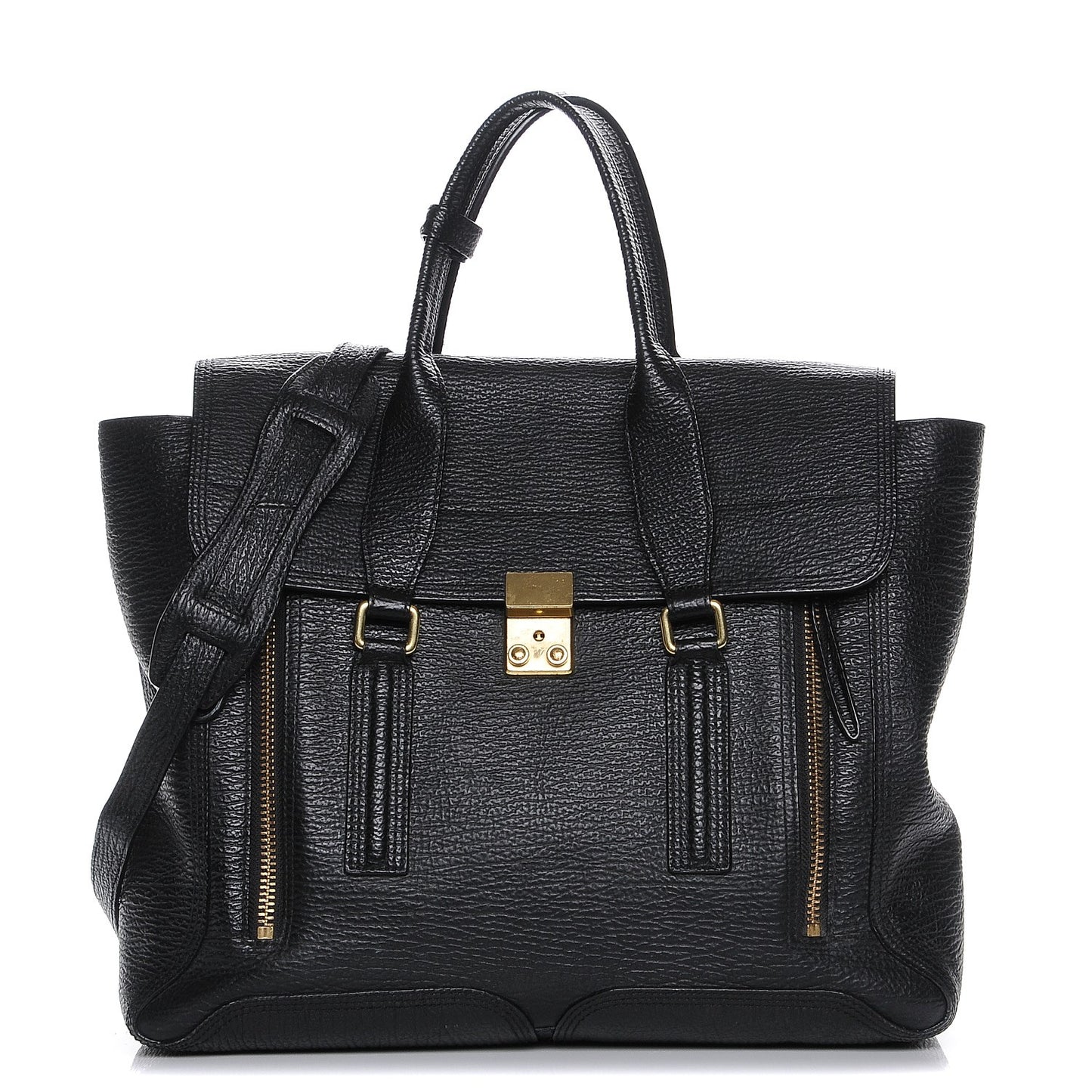 3.1 Textured Calfskin Large Pashli Satchel Black