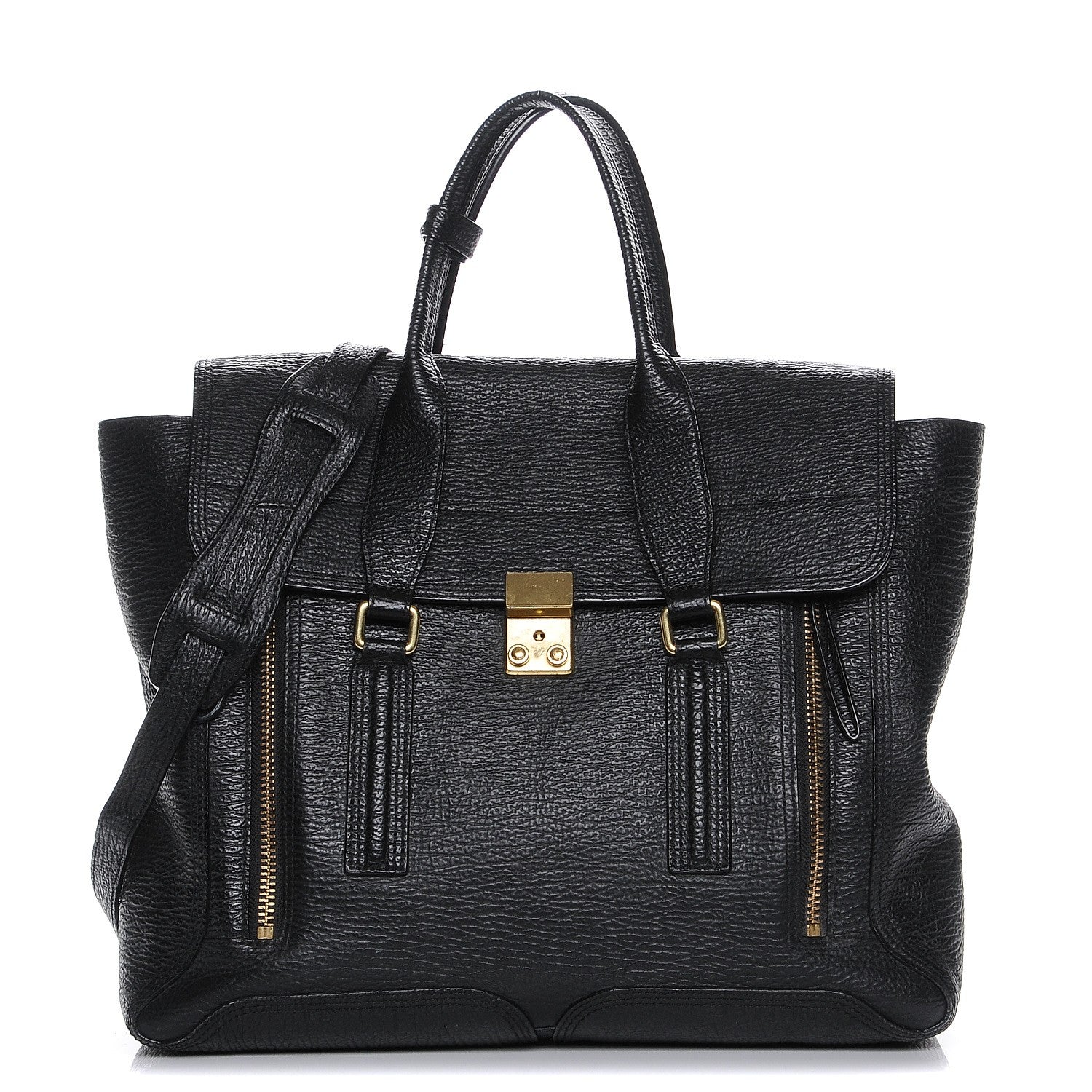 3.1 Phillip Lim 3.1 Textured Calfskin Large Pashli Satchel Black 1 of 8