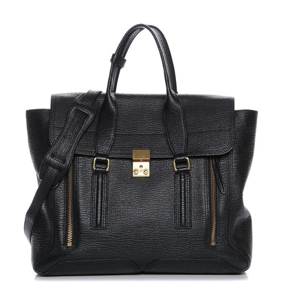 3.1 Phillip Lim 3.1 Textured Calfskin Large Pashli Satchel Black 1 of 8