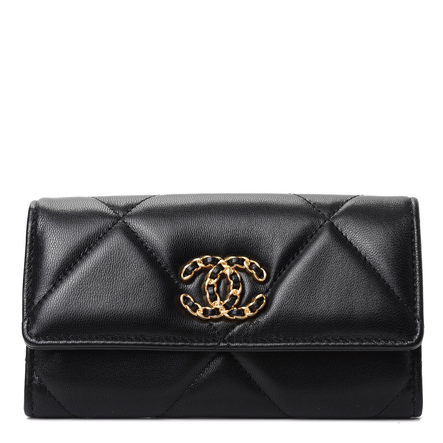 Goatskin Quilted Chanel 19 Flap Wallet Black