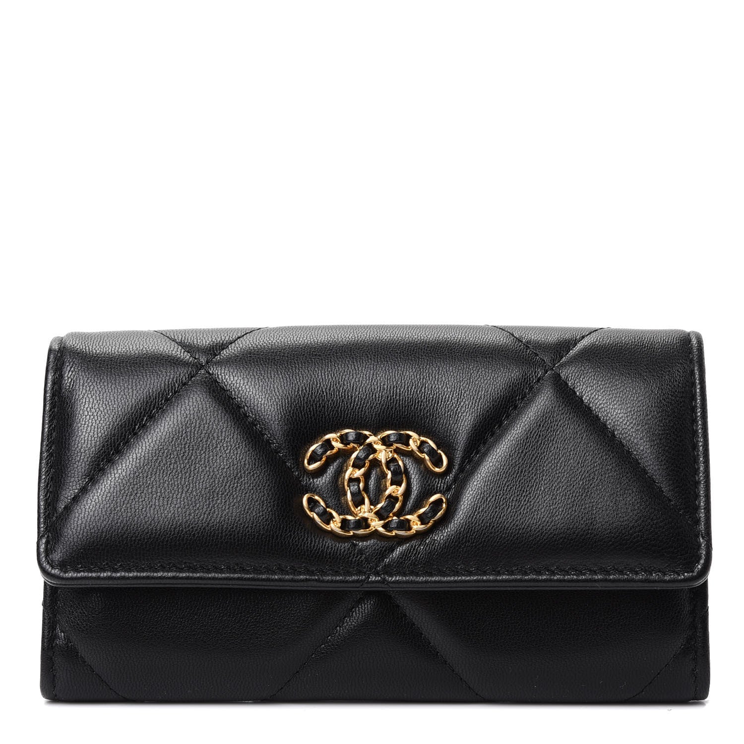Chanel Goatskin Quilted Chanel 19 Flap Wallet Black 1 of 8