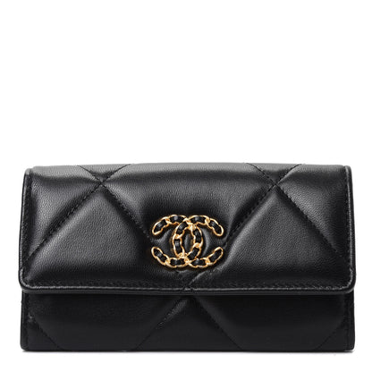 Chanel Goatskin Quilted Chanel 19 Flap Wallet Black 1 of 8