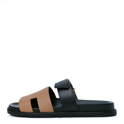 Hermes Calfskin Mens Chypre Sandals 42 Naturel Safari Black 1 of 4