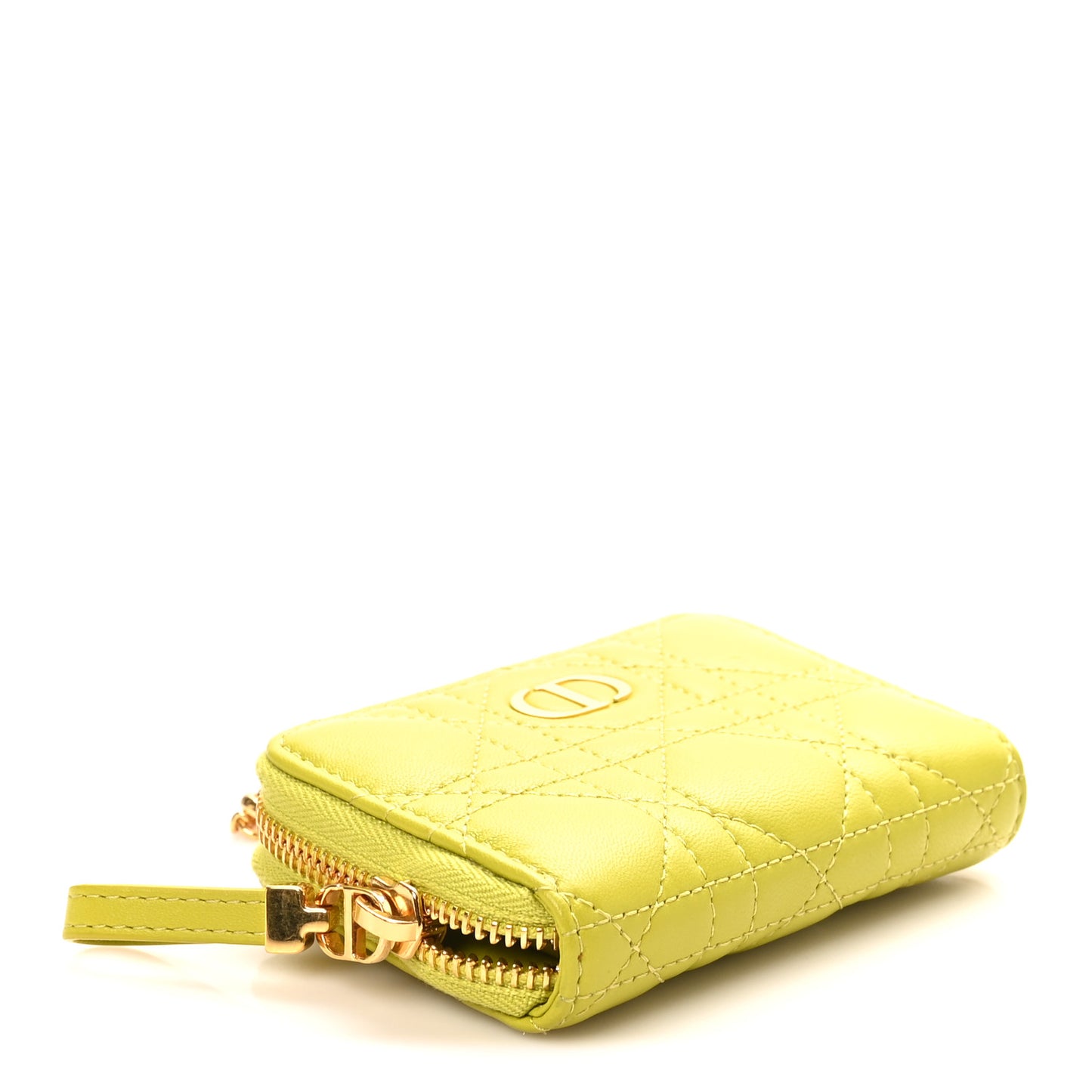 Lambskin Cannage Mini Caro Zipped Pouch on Chain Lime