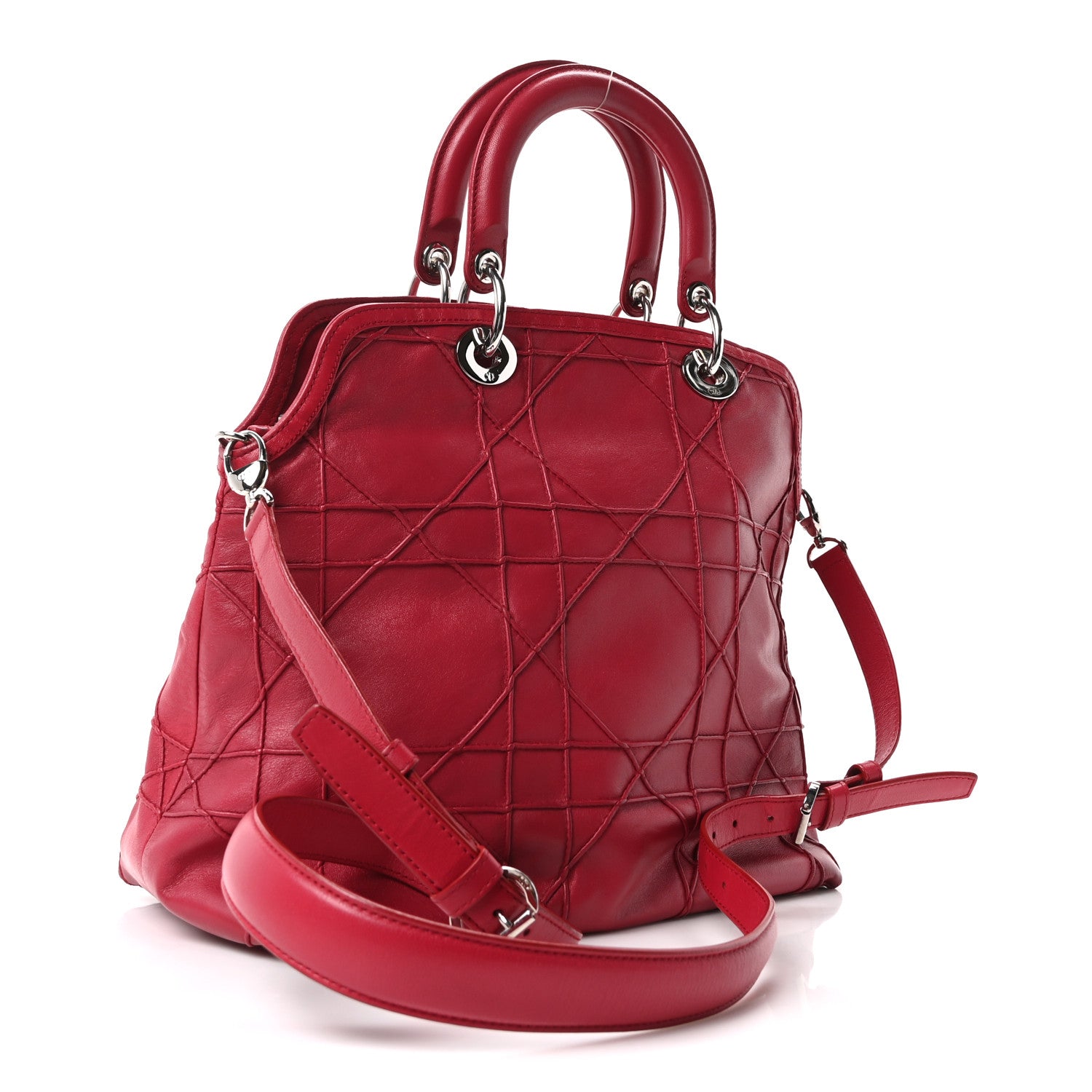 Christian Dior Lambskin Cannage Medium Granville Tote Red 3 of 10