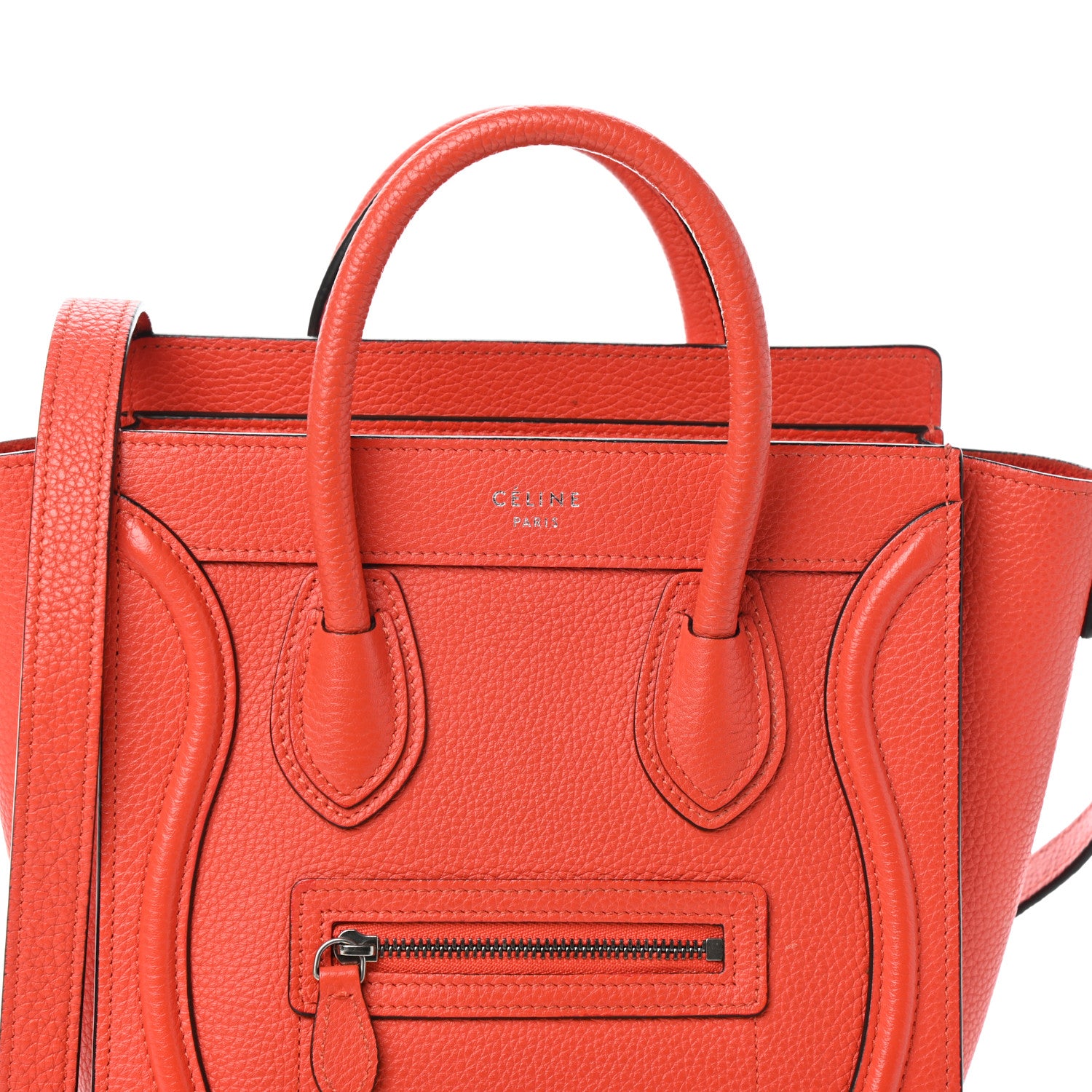 Celine Drummed Calfskin Nano Luggage Vermillion 8 of 10