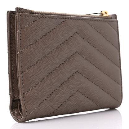 Saint Laurent Grain De Poudre Matelasse Chevron Monogram Zipped Two-Part Wallet Dark Latte 3 of 11