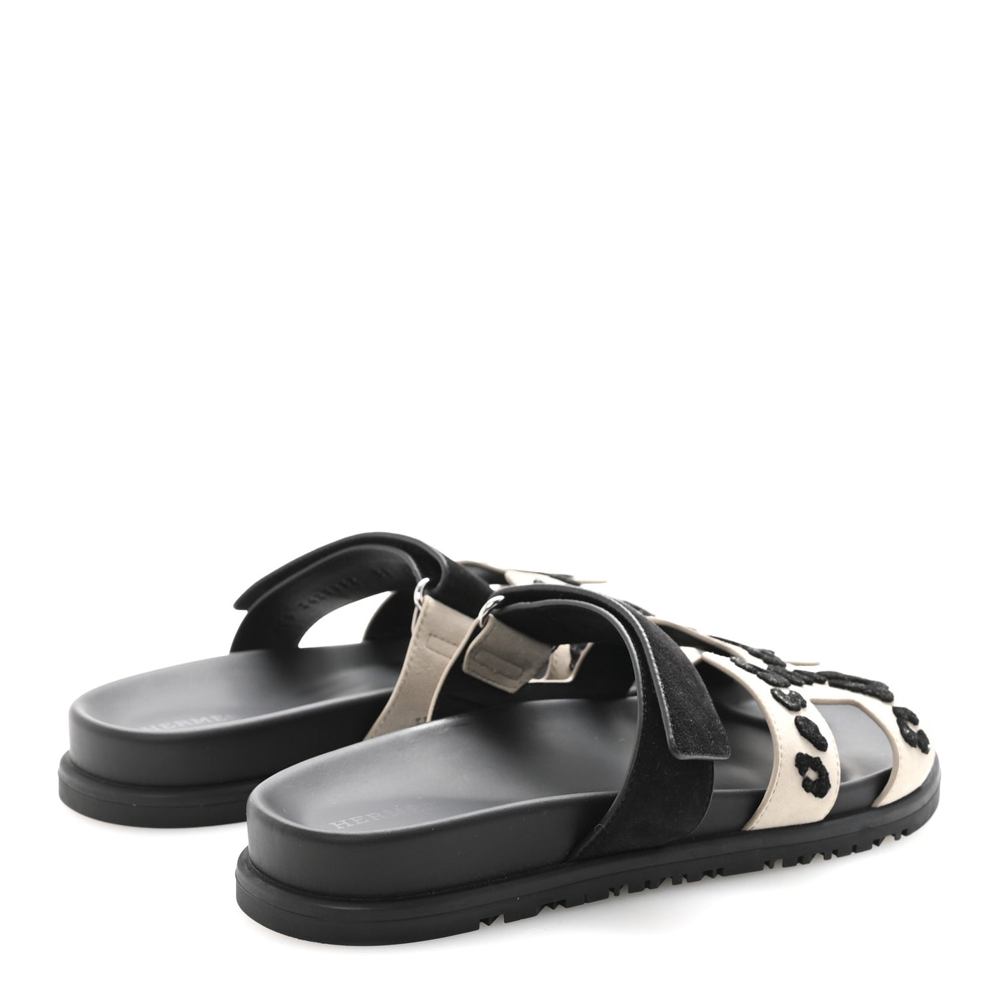 Suede Goatskin Womens Tufted Leopard Chypre Sandals  38 Beige Esquisse Black