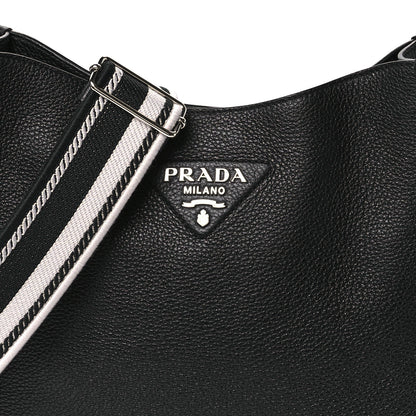 Prada Vitello Daino Soft Hobo Messenger Bag Black 8 of 10