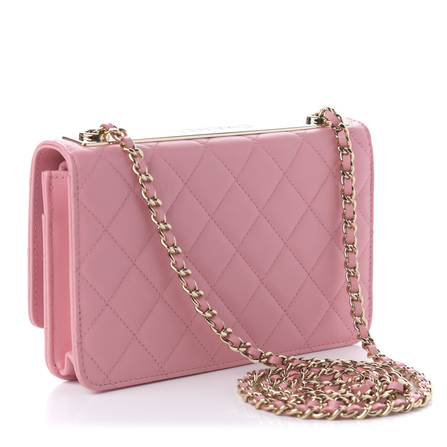 Lambskin Quilted Trendy CC Wallet On Chain WOC Pink