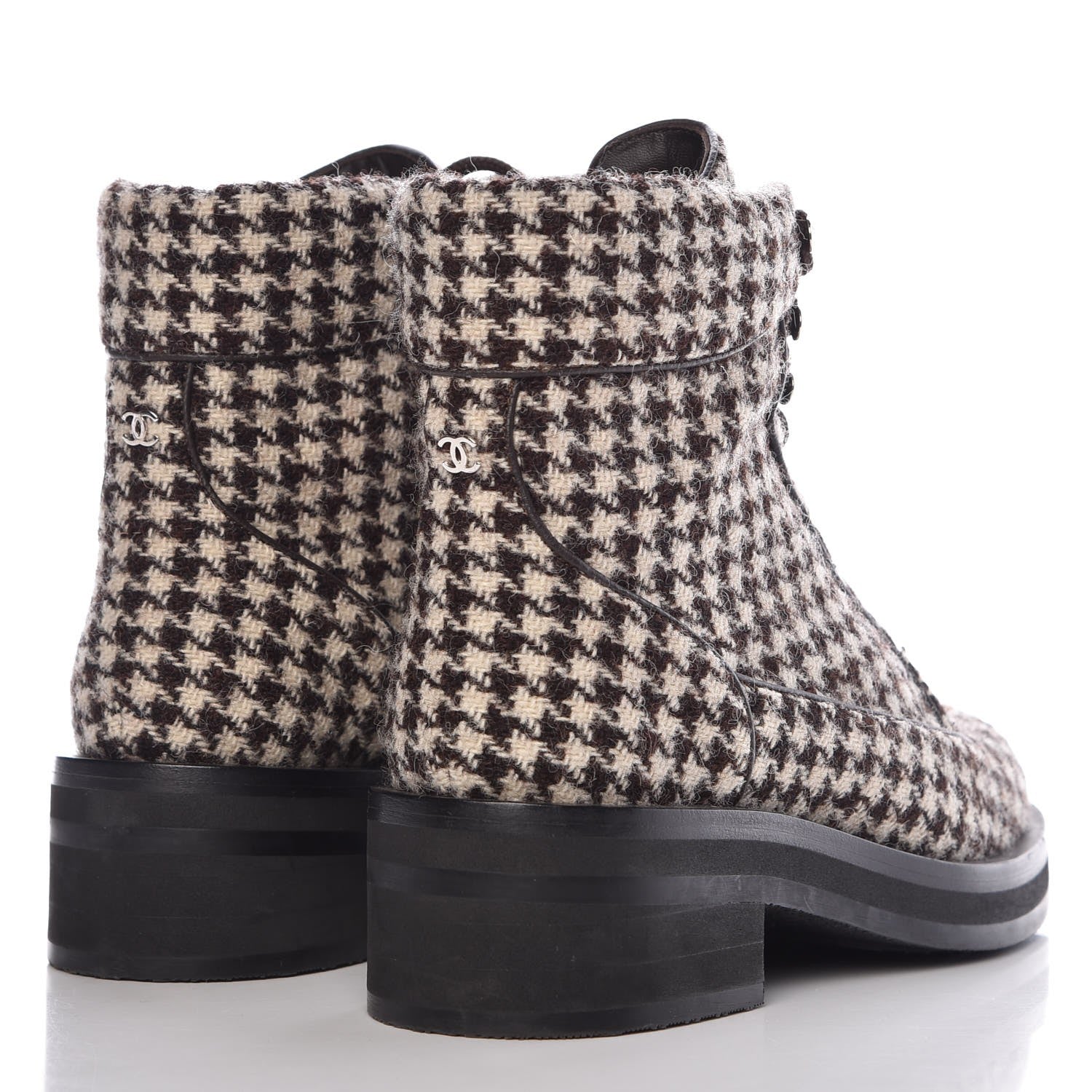 Chanel Tweed Lace Up Short Boots 37 Brown Beige 4 of 8