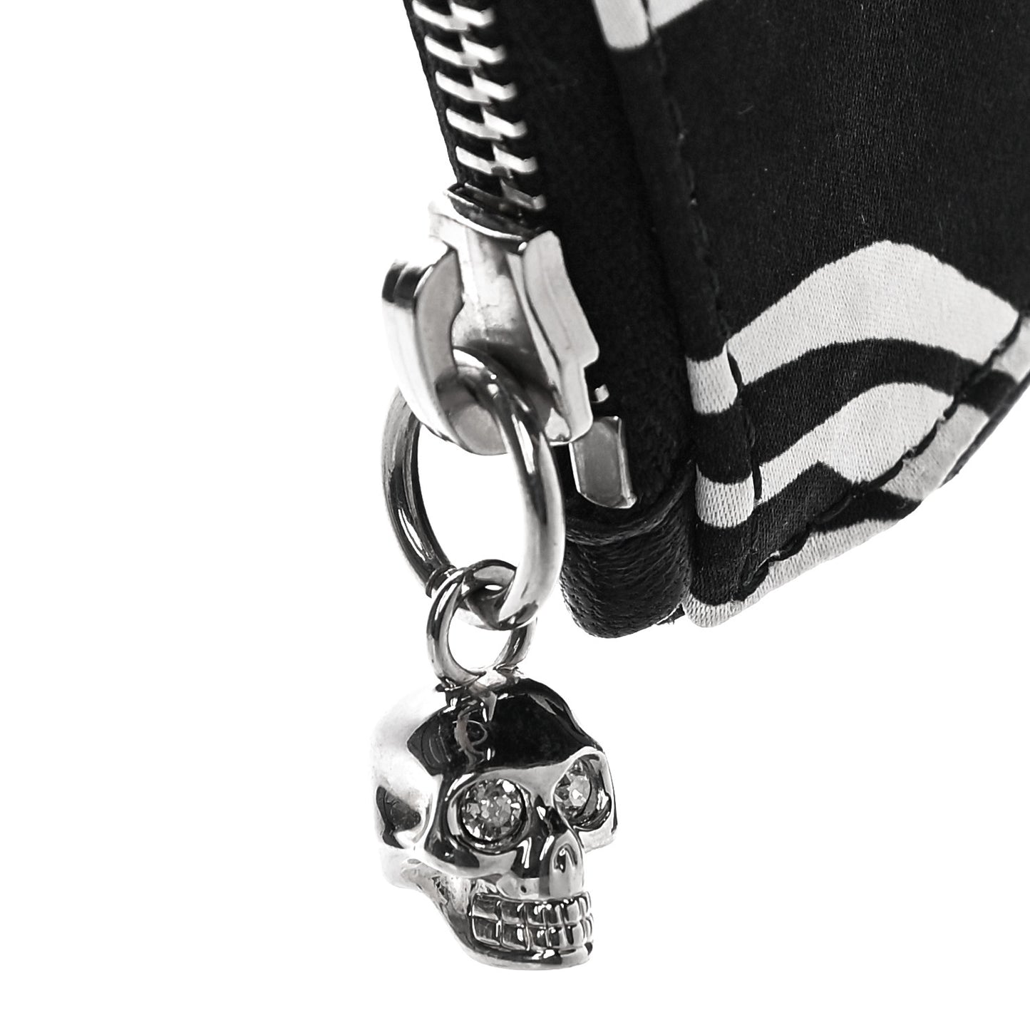Silk Unicorn Print Skull Zip Pouch Black White