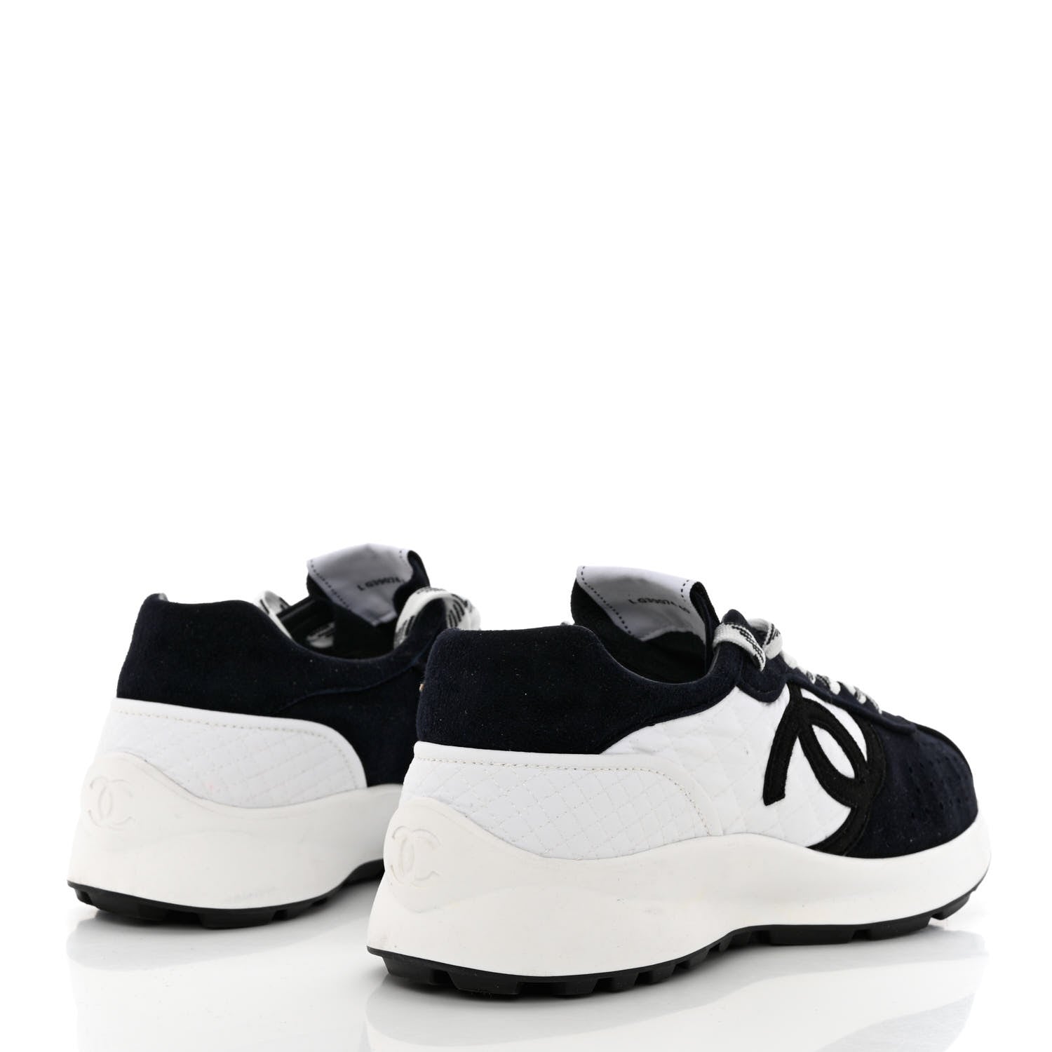 Chanel Fabric Suede Kidskin CC Sneakers 40 Black White 4 of 9