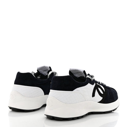 Chanel Fabric Suede Kidskin CC Sneakers 40 Black White 4 of 9