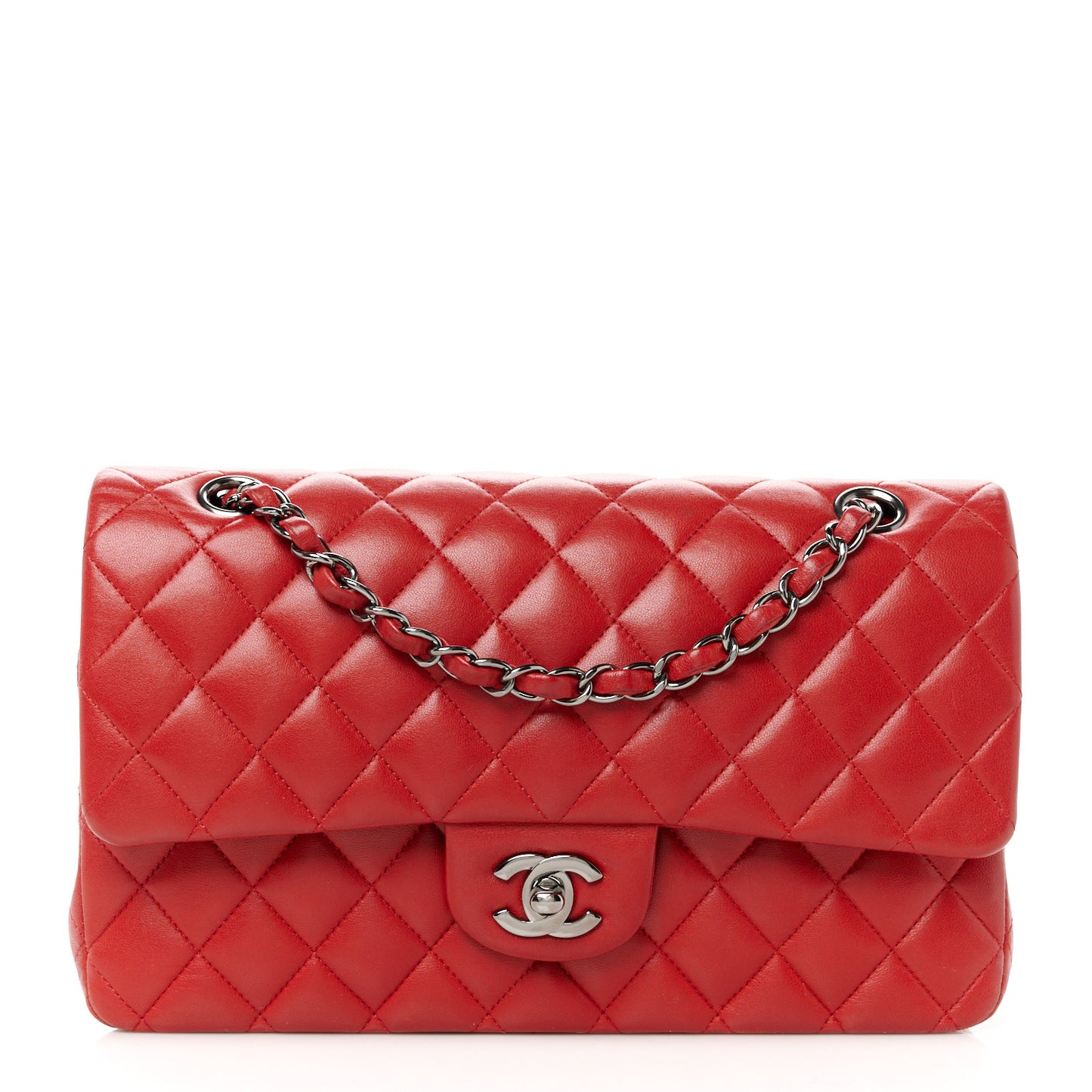 Lambskin Quilted Medium Double Flap Red