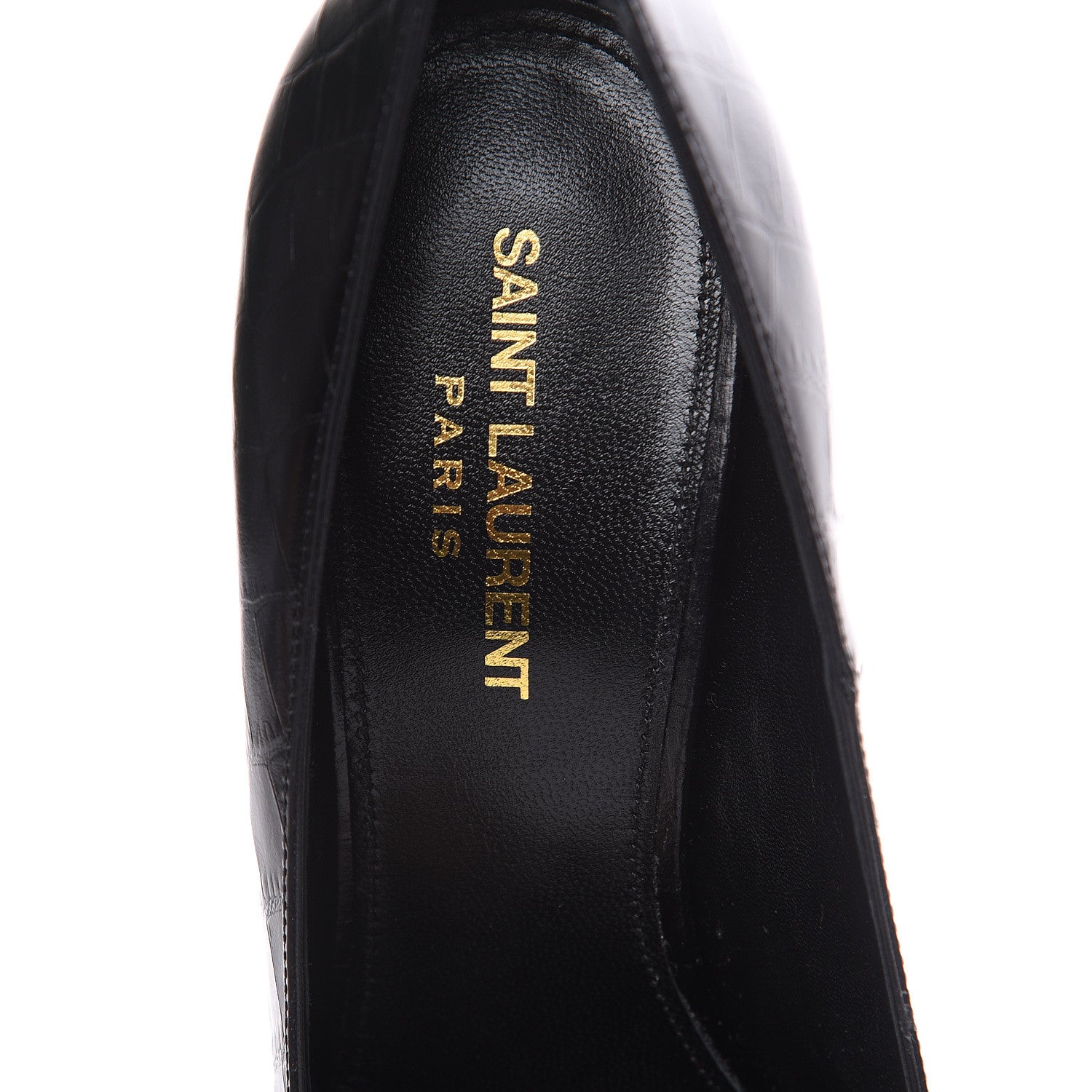Saint Laurent Calfskin Crocodile Embossed Opyum Pumps 38 Black 7 of 9