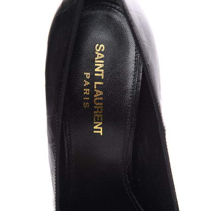 Saint Laurent Calfskin Crocodile Embossed Opyum Pumps 38 Black 7 of 9