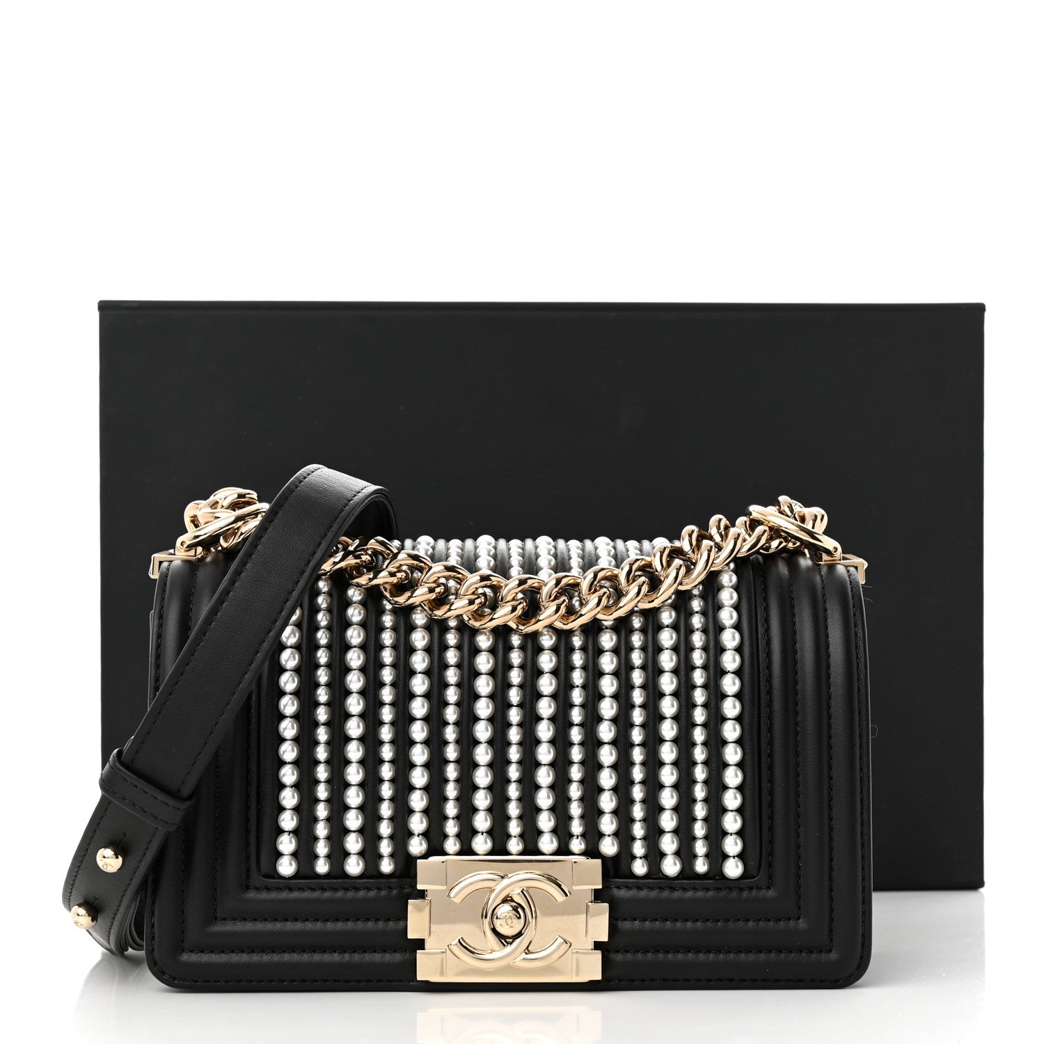 Chanel Calfskin Pearl Smal Chanel Pearls Boy Flap Black 12 of 12