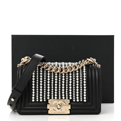Chanel Calfskin Pearl Smal Chanel Pearls Boy Flap Black 12 of 12