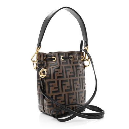 Fendi Vitello Liberty F is Fendi Bi-Color FF 1974 Embossed Mini Mon Tresor Bucket Bag Maya Black 3 of 11