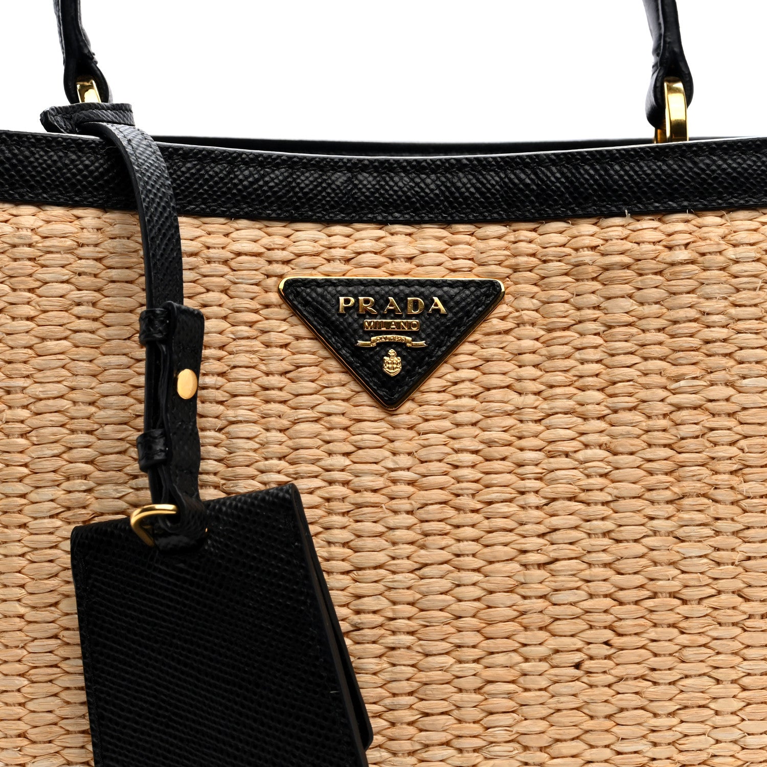 Prada Wicker Saffiano Panier Bucket Bag Naturale Black 7 of 9