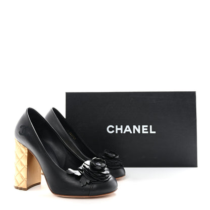 Chanel Calfskin Camellia High Pumps 35.5 Black Gold 10 of 10