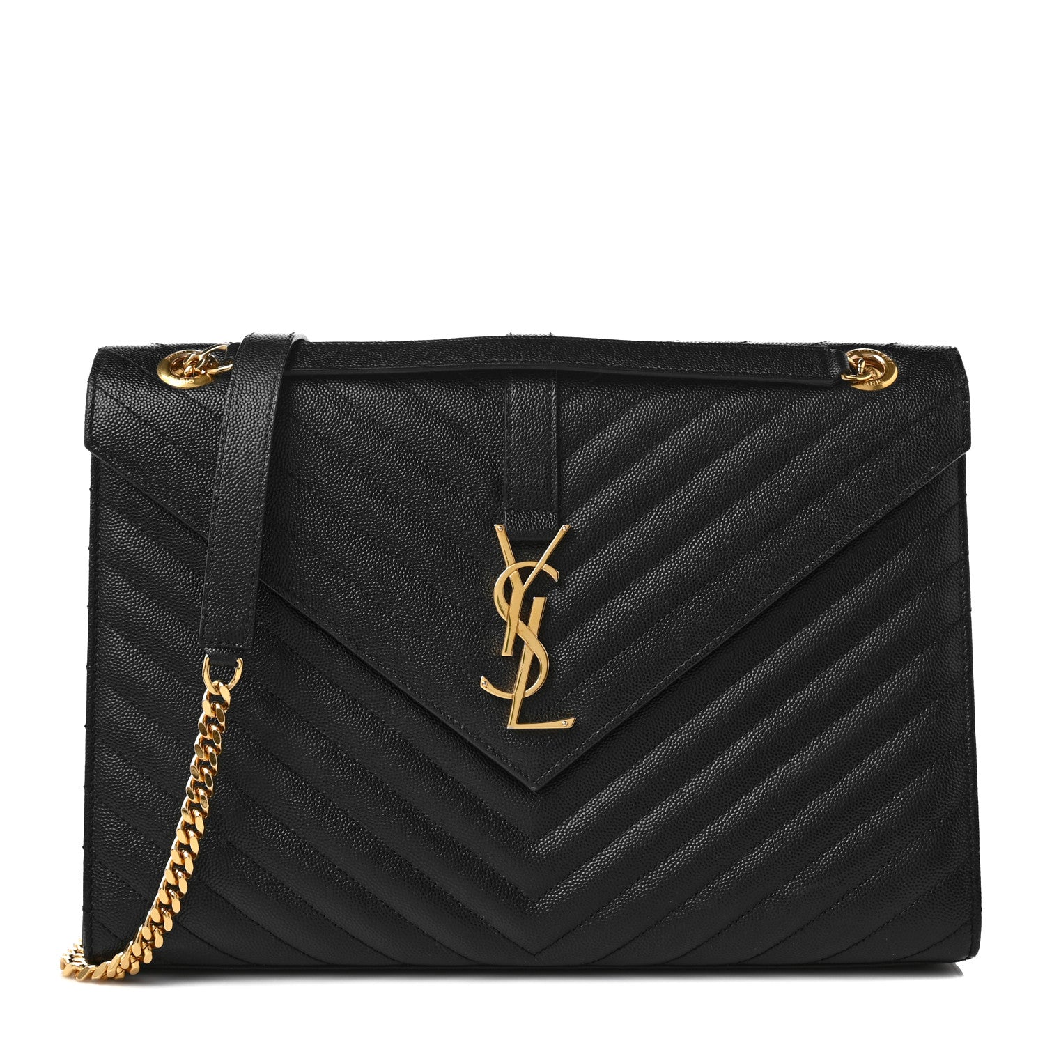 Saint Laurent Smooth Calfskin Matelasse Chevron Large Monogram Satchel Black 1 of 9